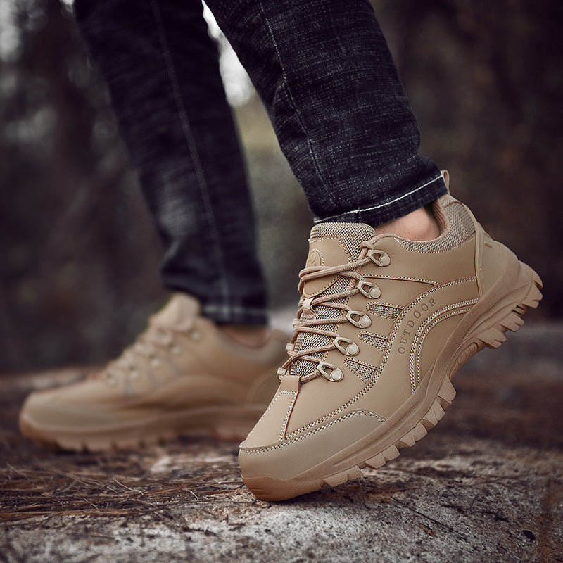 Men’s Autumn Winter Leather Low-Top Hiking Sneakers Boots