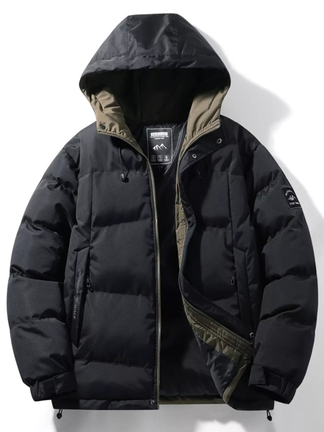 Men's Full Size Outdoor Padded Hooded Puffer Jacket Plus Size