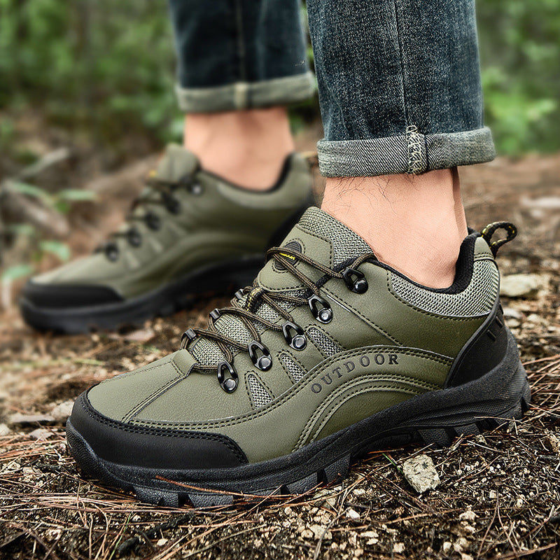 Men’s Autumn Winter Leather Low-Top Hiking Sneakers Boots