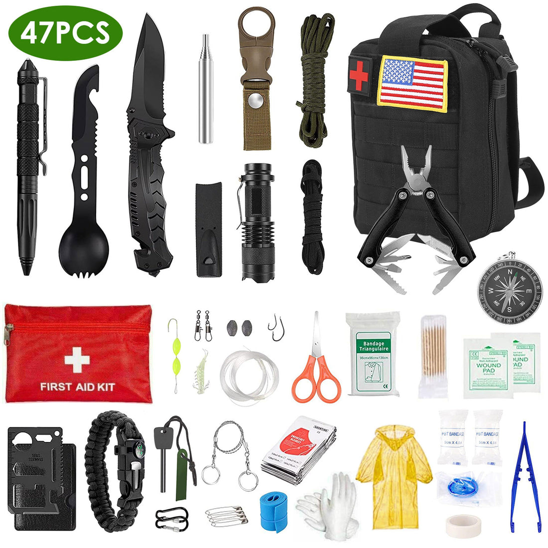 47-Piece Emergency Survival Kit – EDC Gear with First Aid Pouch