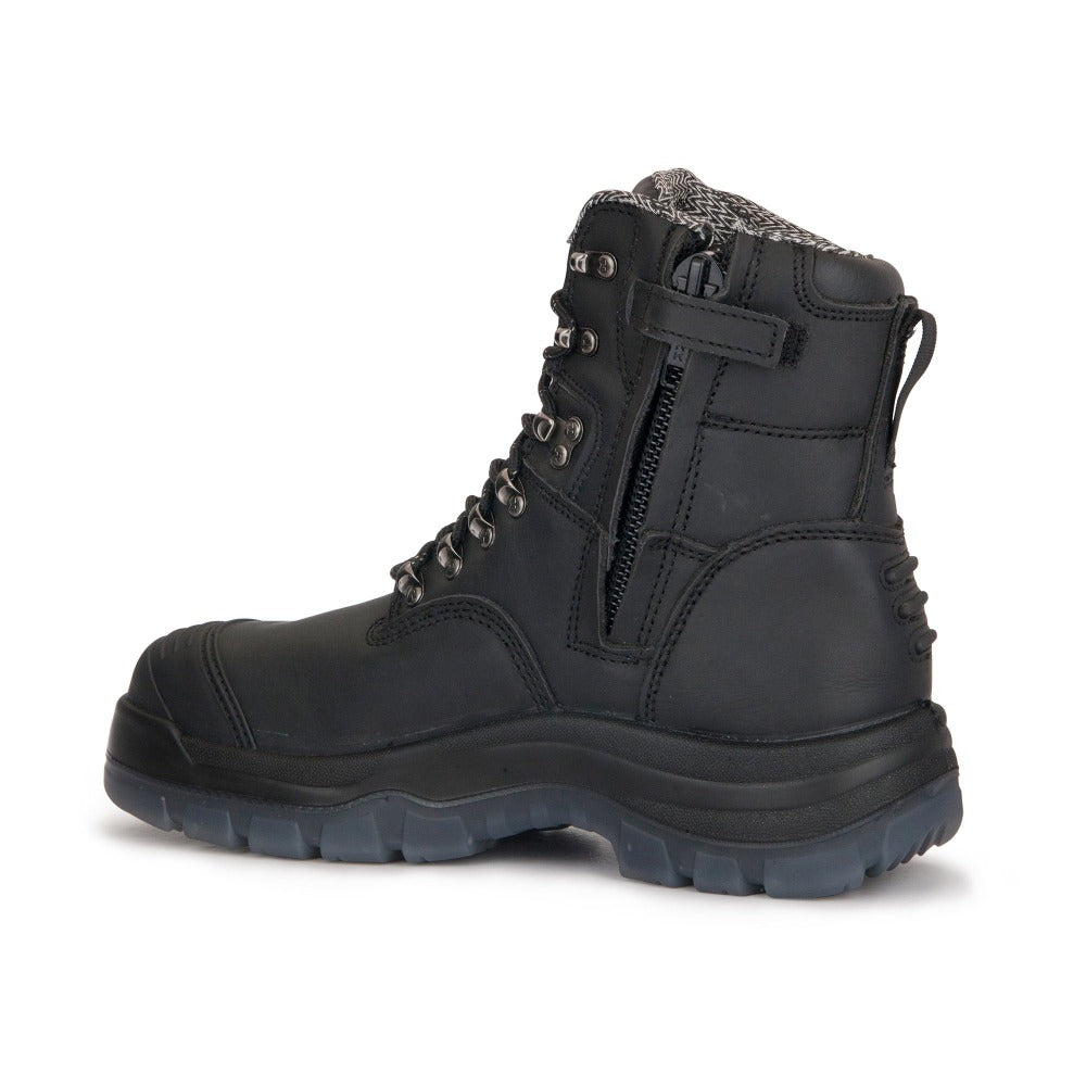 Black 7-Inch Steel Toe Leather Work Boots – Zip-Sided AK245Z