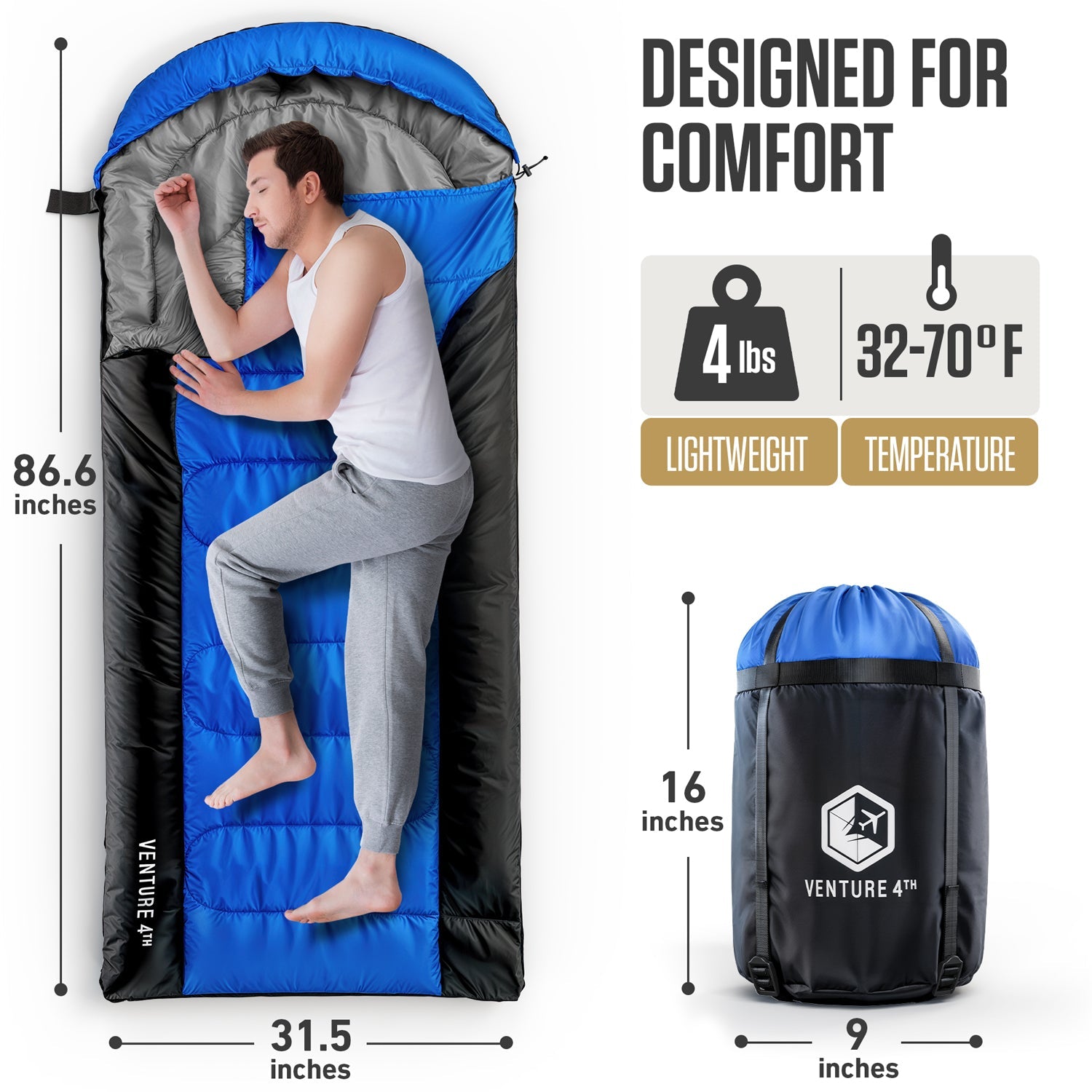XXL Sleeping Bag for Big & Tall Adults – Extra Wide & Long Camping Sleeping Bag for Ultimate Comfort