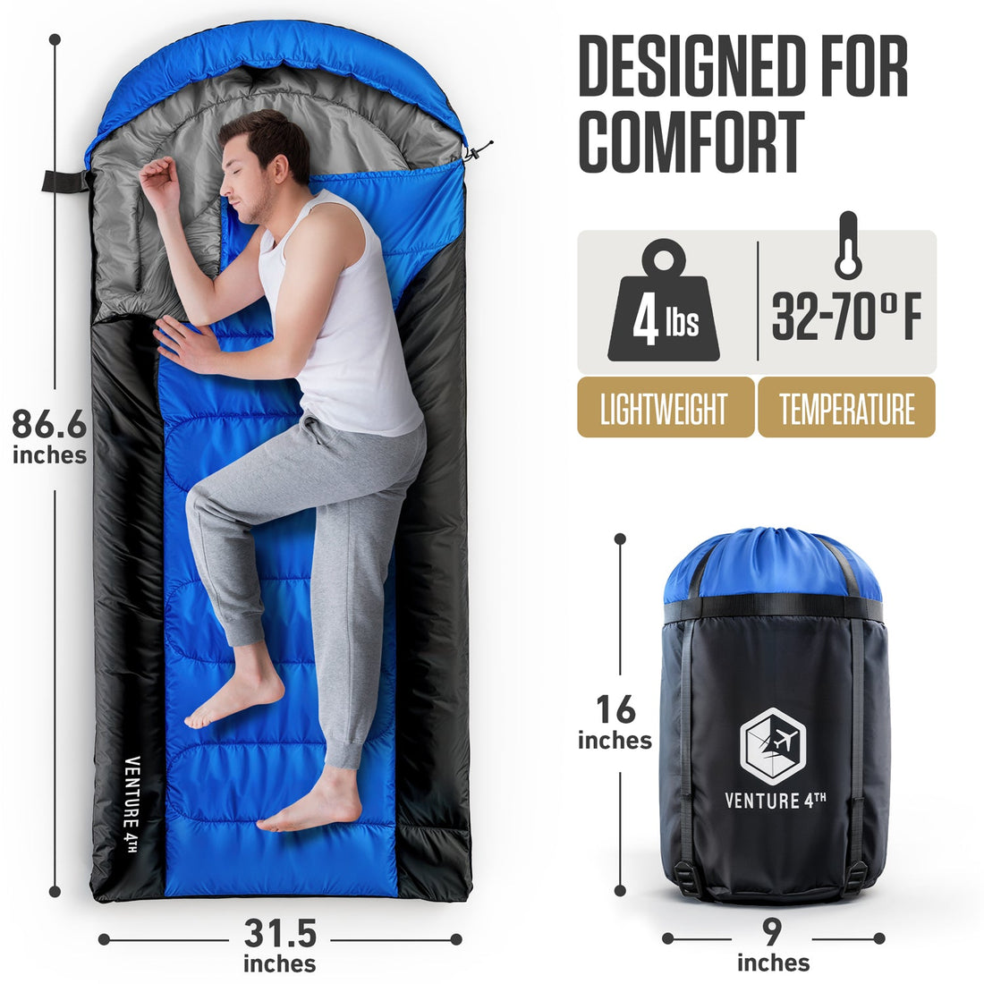 XXL Sleeping Bag for Big & Tall Adults – Extra Wide & Long Camping Sleeping Bag for Ultimate Comfort