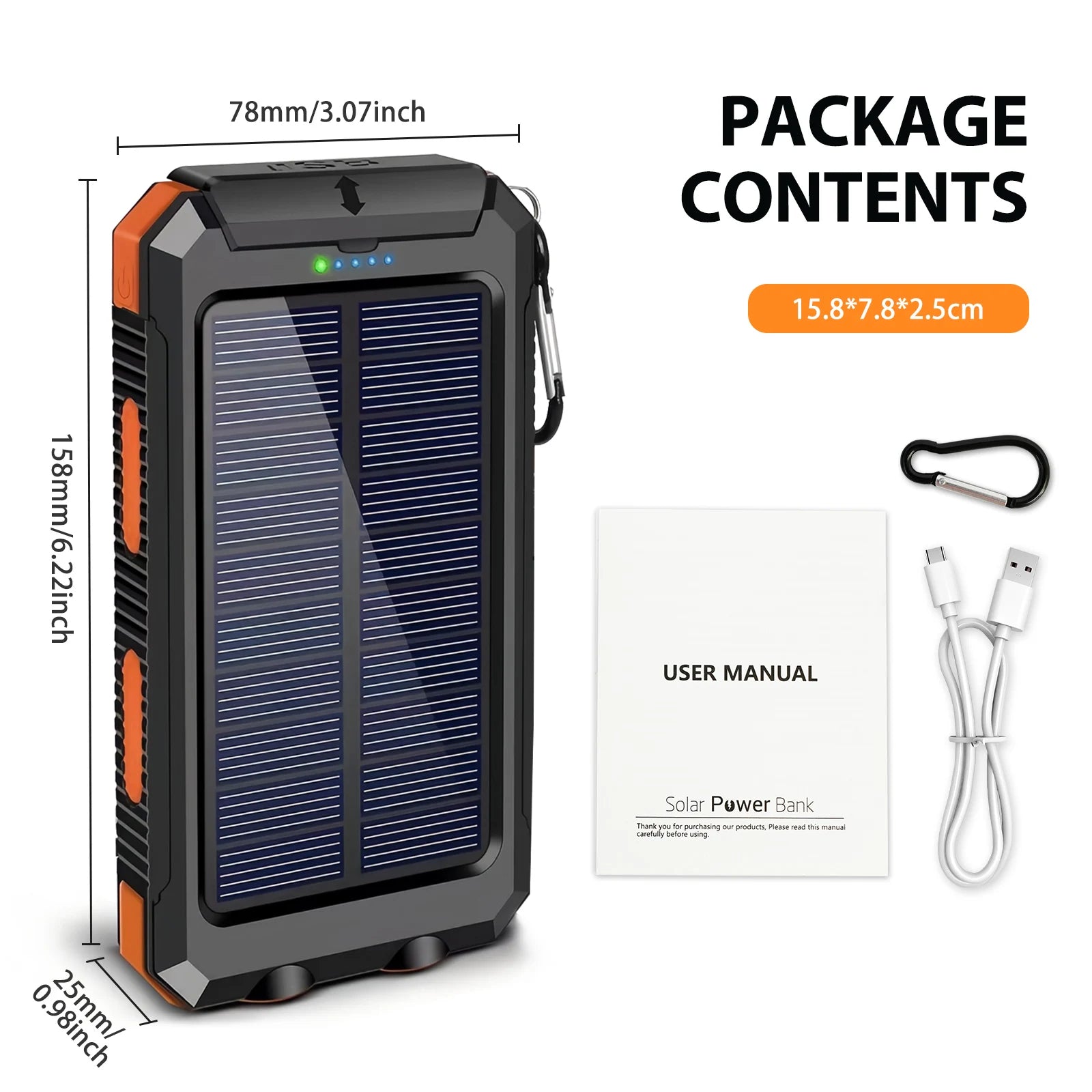 30000mAh Solar Power Bank – Fast Charging Portable Charger with Dual USB & LED Flashlight for iPhone, Samsung & Tablets