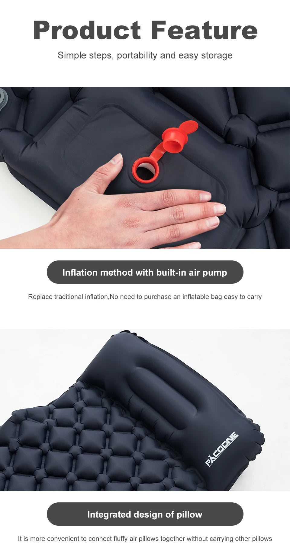 Ultralight Inflatable Camping Sleeping Pad with Built-in Pump & Pillow – Compact Air Mattress for Hiking, Backpacking & Travel