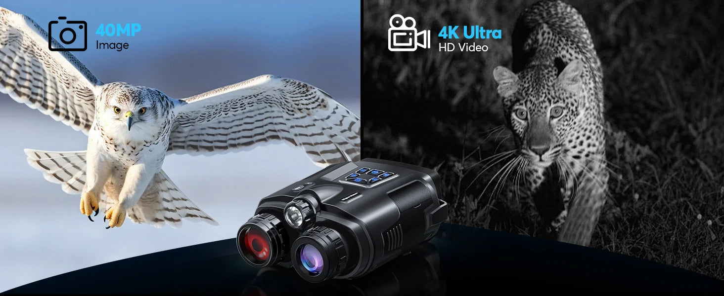 4K Night Vision Binoculars with 3” Screen – 8X Digital Zoom, Infrared Night Goggles with Tactical Light & 5000mAh Rechargeable Battery