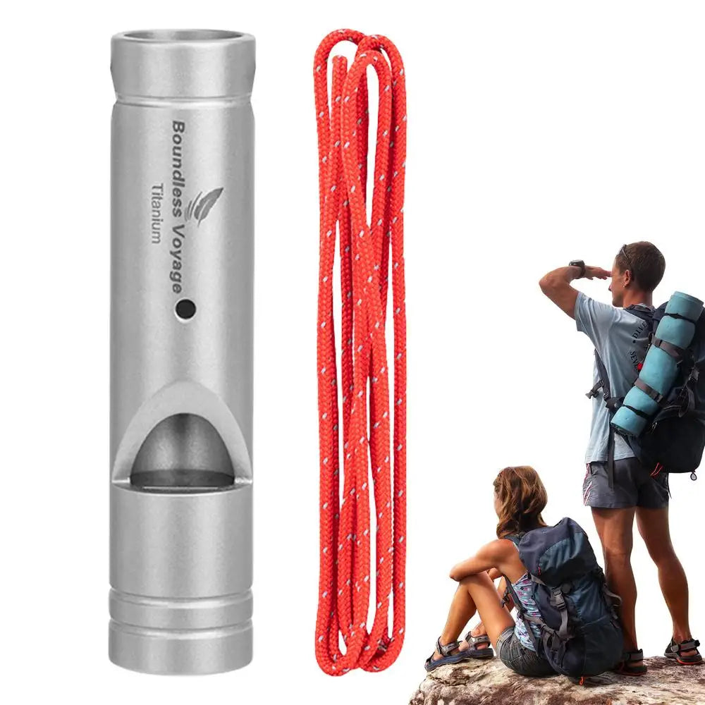 Titanium Survival Whistle – Ultralight Loud Hiking Safety Tool with Lanyard