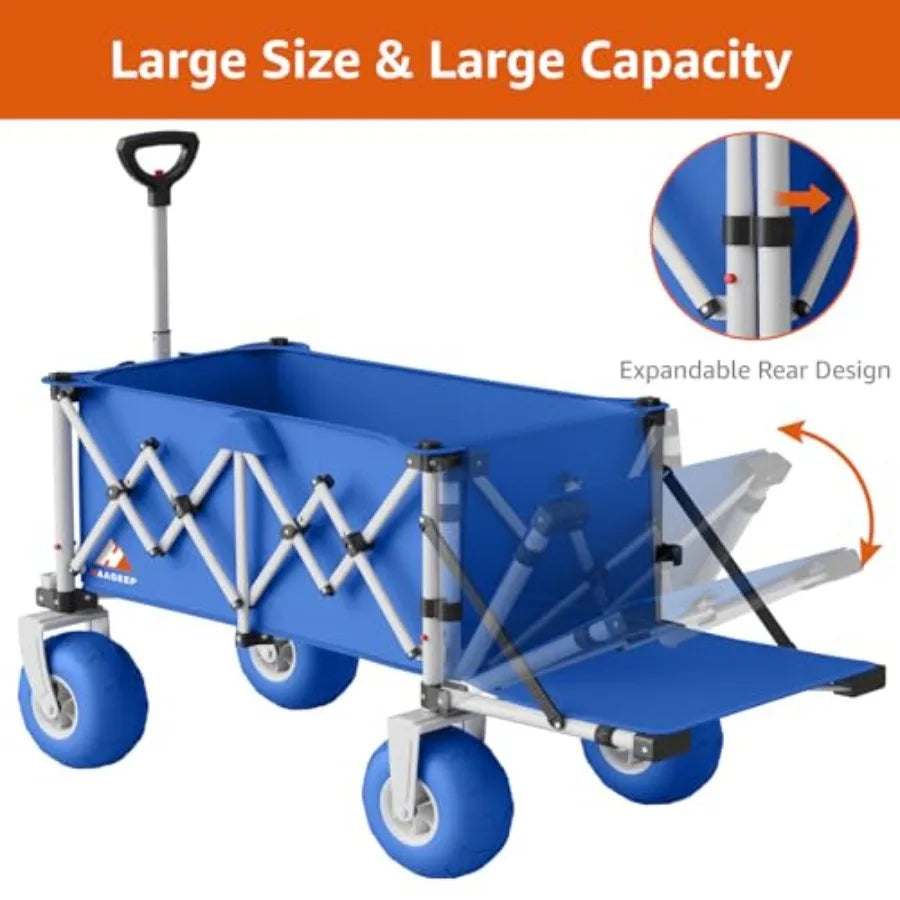 Heavy-Duty Collapsible Beach Wagon with Big All-Terrain Wheels – Foldable Large Capacity Utility Cart for Sand, Camping & Outdoor Use