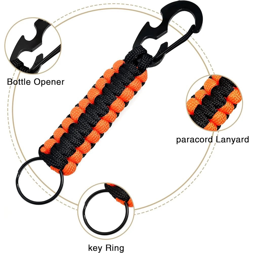 Paracord Survival Keychain with Carabiner & Bottle Opener – Military Braided EDC Tool for Camping & Hiking