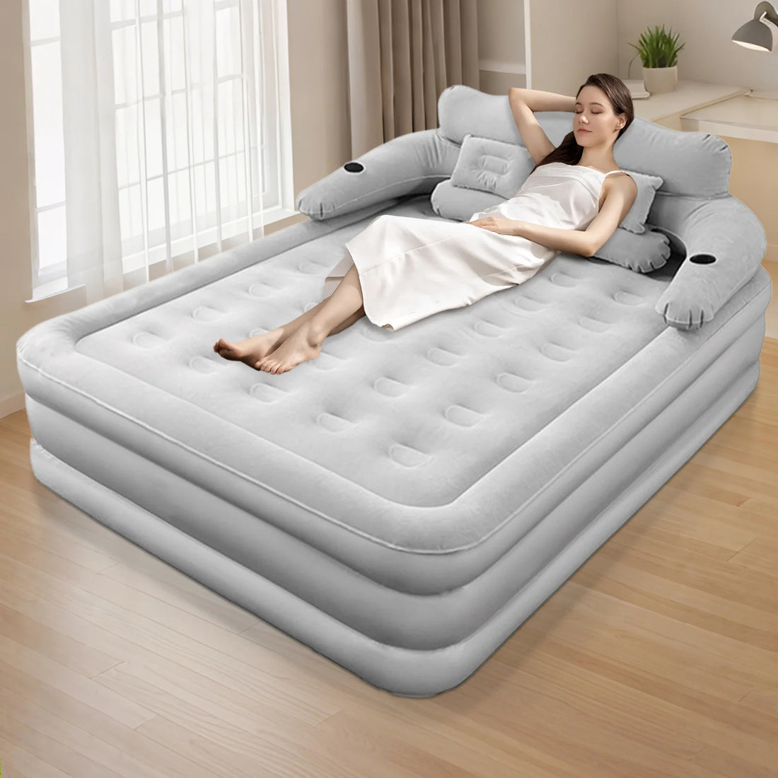 2-Person Inflatable Camping Mattress with Built-in Pump – Thickened Raised Air Bed for Indoor & Outdoor Use