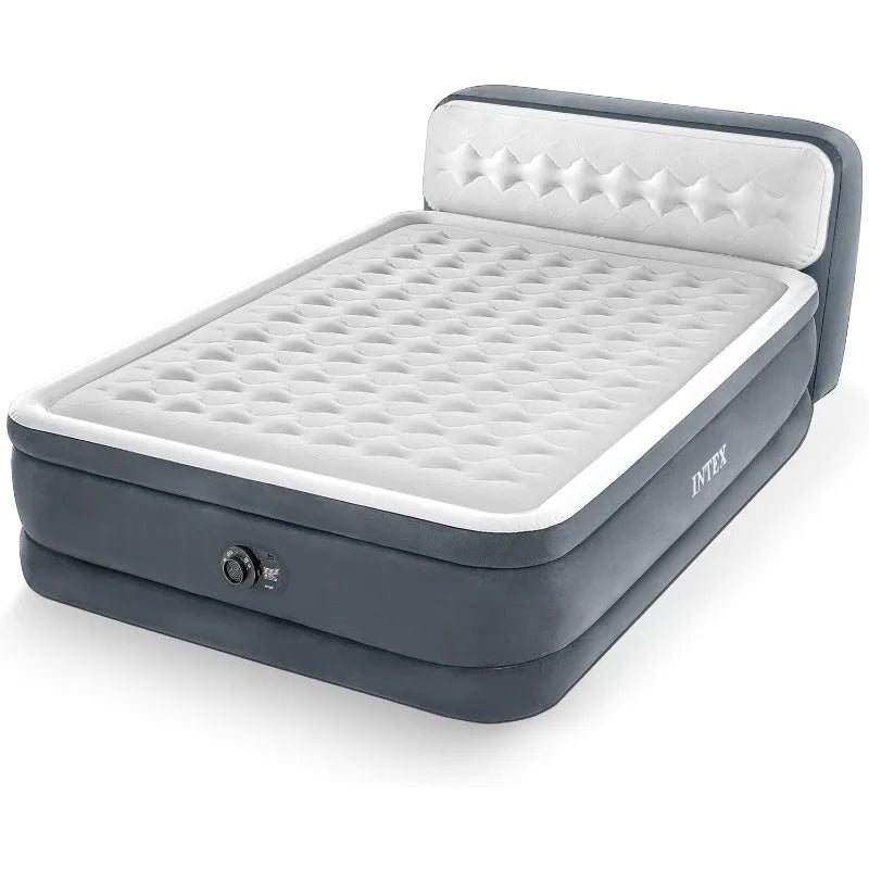 Intex Dura-Beam Deluxe Ultra Plush Queen Air Mattress with Headboard – 18” Raised Bed & Built-in Electric Pump