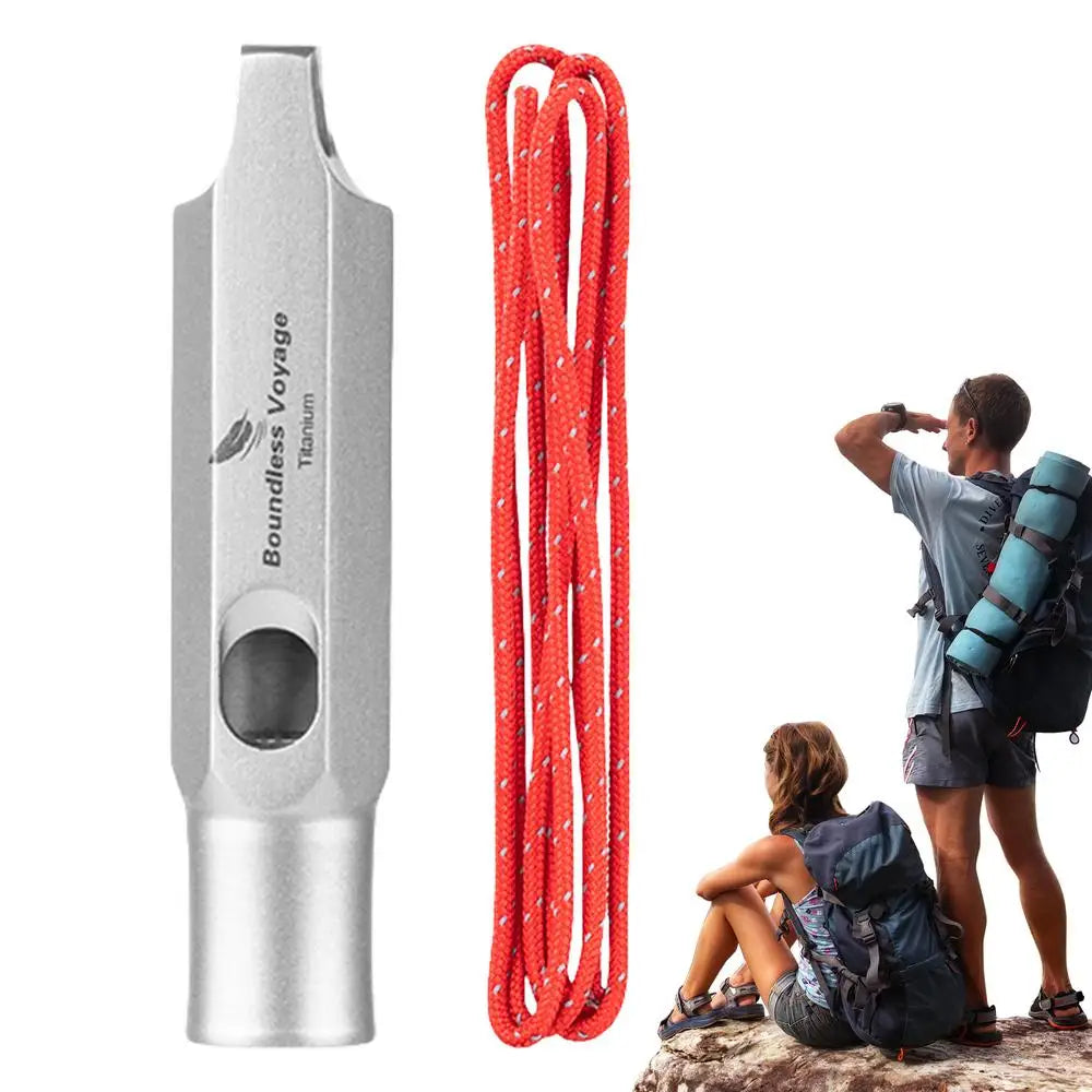 Titanium Survival Whistle – Ultralight Loud Hiking Safety Tool with Lanyard