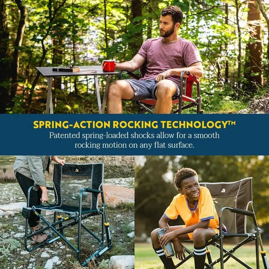 Freestyle Rocker Camping Chair – Portable Folding Rocking Chair with Durable Armrests, Drink Holder & Comfortable Back Support