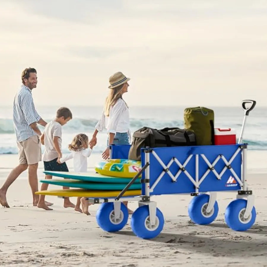 Heavy-Duty Collapsible Beach Wagon with Big All-Terrain Wheels – Foldable Large Capacity Utility Cart for Sand, Camping & Outdoor Use