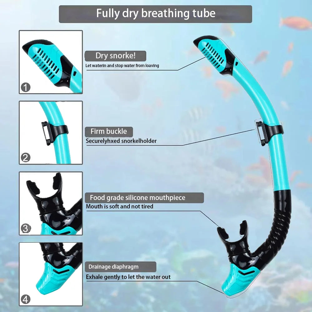 Adult Snorkeling Gear Set – Panoramic Anti-Fog Mask, Dry Top Snorkel & Adjustable Swim Fins