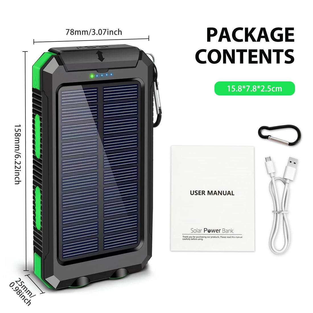 30000mAh Solar Power Bank – Fast Charging Portable Charger with Dual USB & LED Flashlight for iPhone, Samsung & Tablets
