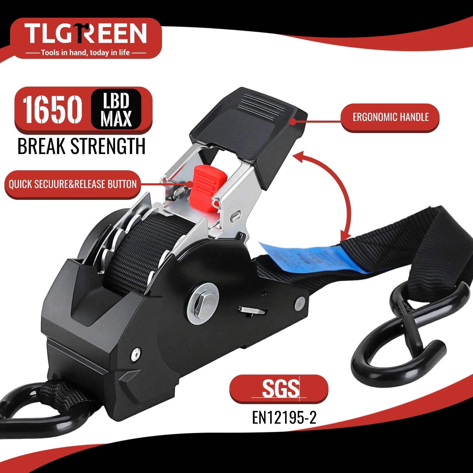 1" x 10' Heavy-Duty Retractable Ratchet Straps – 1209 lb Break Strength Auto Retracting Tie Downs for Trucks, Trailers, Boats & Cargo