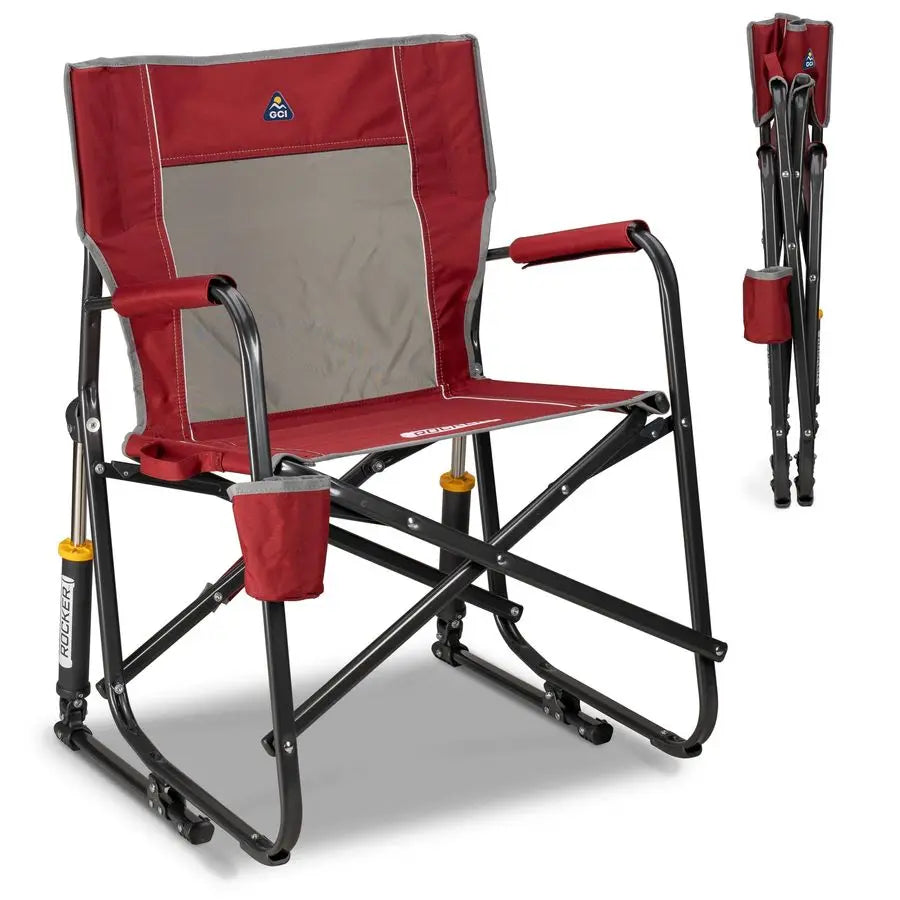 Freestyle Rocker Camping Chair – Portable Folding Rocking Chair with Durable Armrests, Drink Holder & Comfortable Back Support