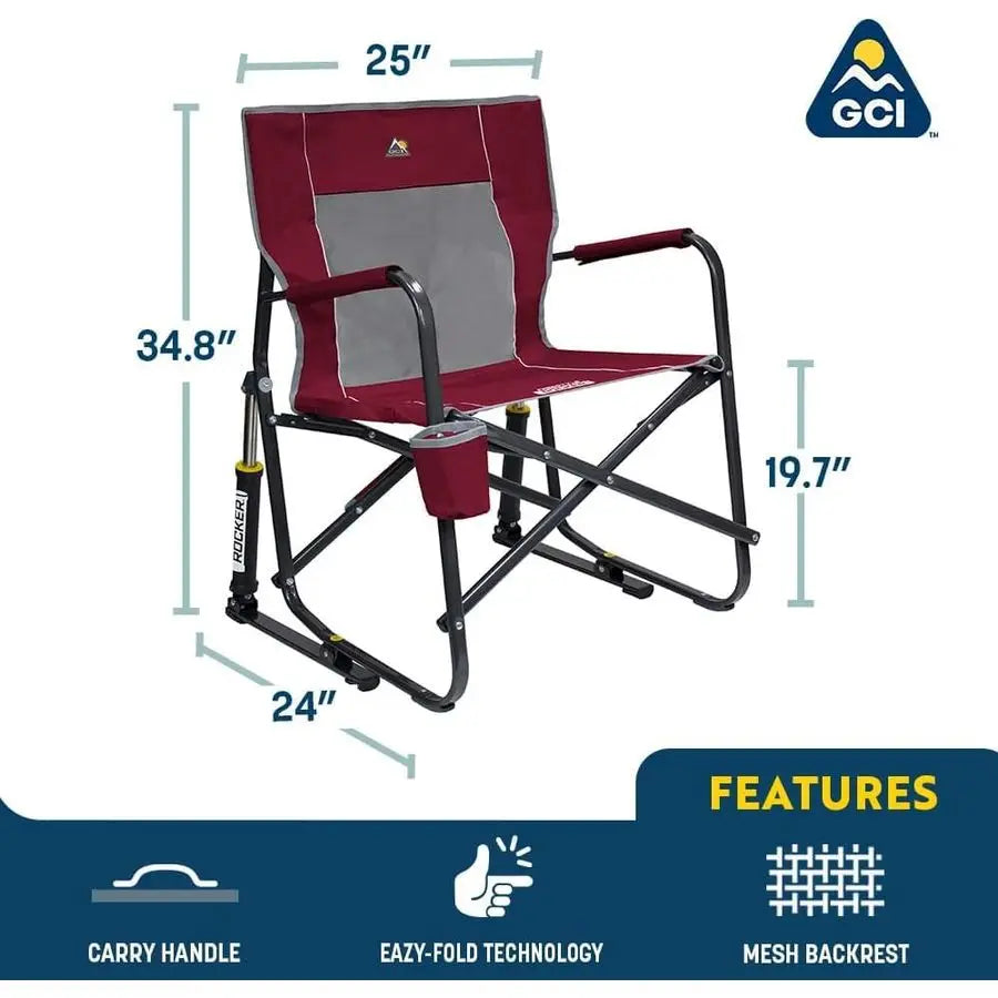 Freestyle Rocker Camping Chair – Portable Folding Rocking Chair with Durable Armrests, Drink Holder & Comfortable Back Support