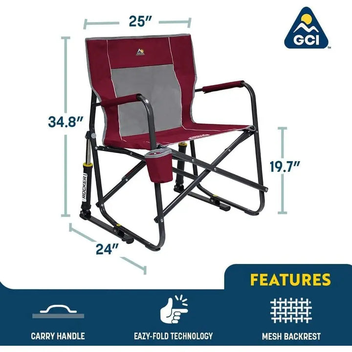 Freestyle Rocker Camping Chair – Portable Folding Rocking Chair with Durable Armrests, Drink Holder & Comfortable Back Support