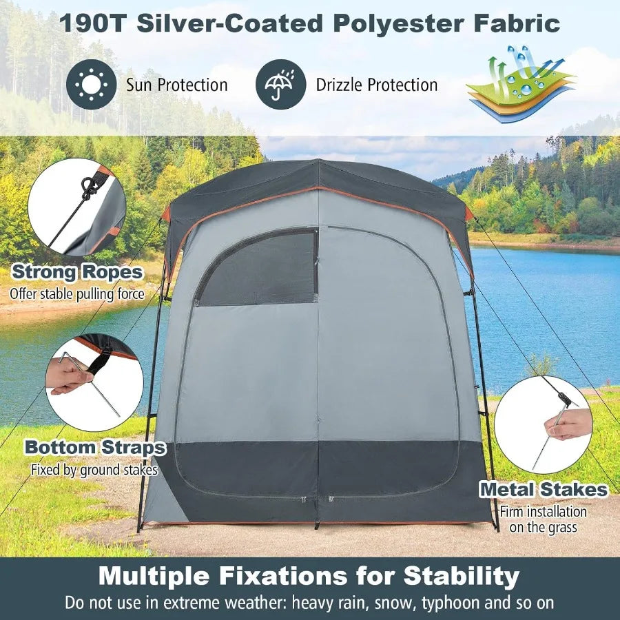 Oversized Double Room Shower Tent – Portable Privacy Camping Tent with Floor, Rain Fly & Storage Features