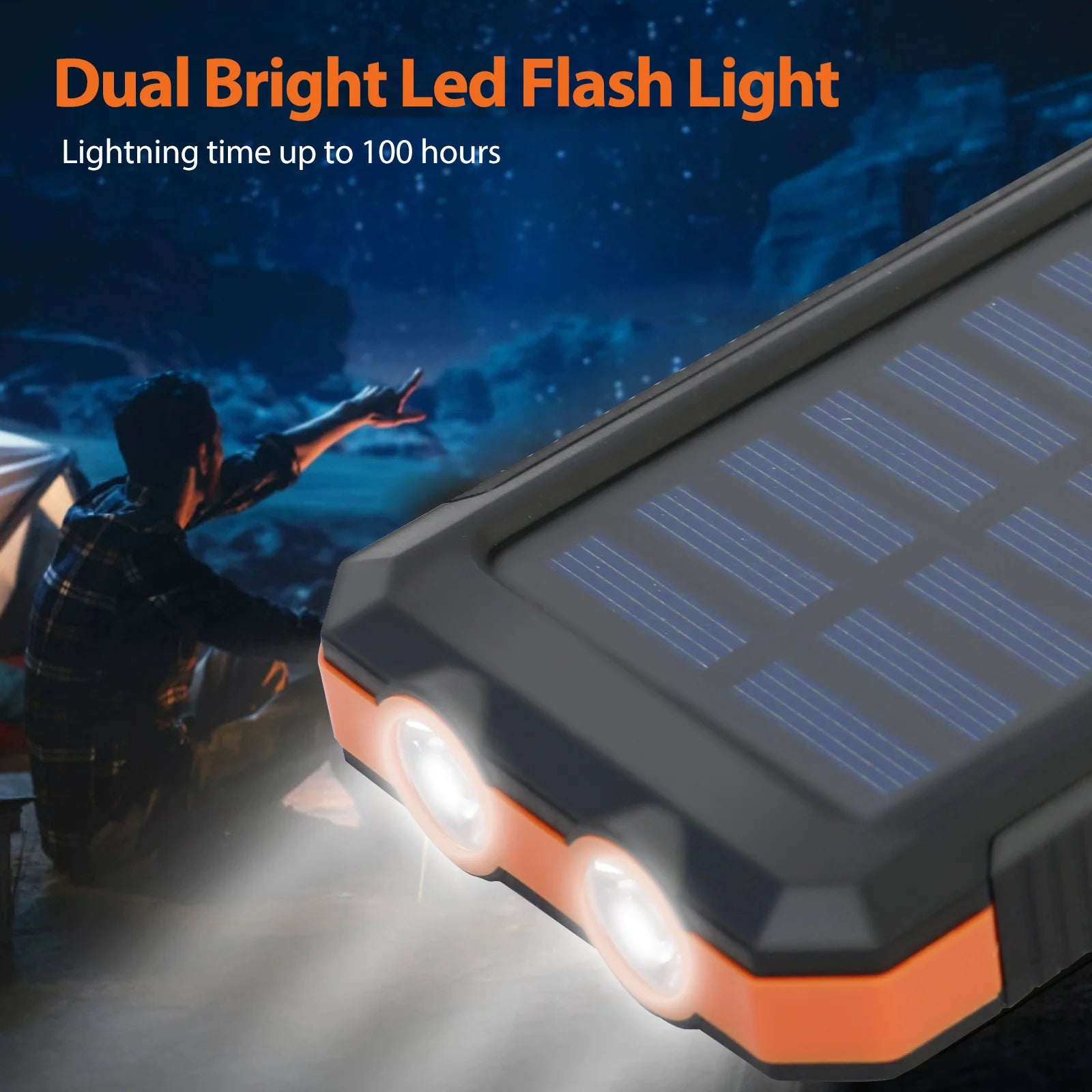 20000mAh Solar Power Bank – Waterproof Portable Solar Charger with Dual USB & LED Flashlight for Outdoor Use