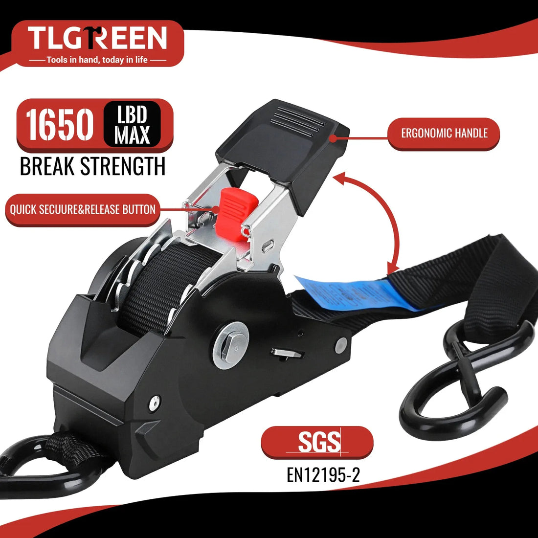 1" x 10' Heavy-Duty Retractable Ratchet Straps – 1209 lb Break Strength Auto Retracting Tie Downs for Trucks, Trailers, Boats & Cargo