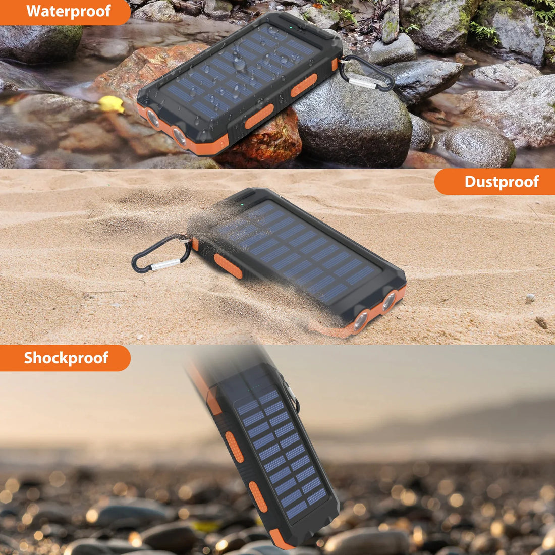 20000mAh Solar Power Bank – Waterproof Portable Solar Charger with Dual USB & LED Flashlight for Outdoor Use