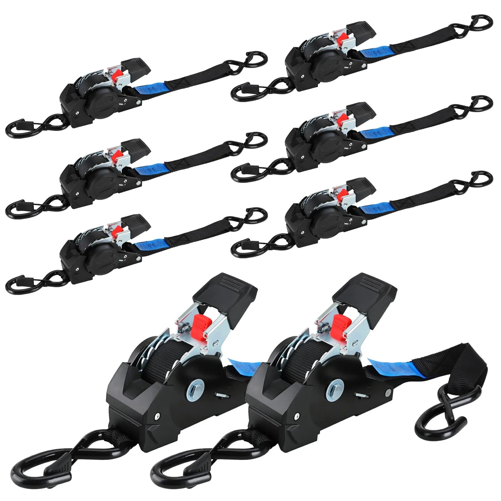 1" x 10' Heavy-Duty Retractable Ratchet Straps – 1209 lb Break Strength Auto Retracting Tie Downs for Trucks, Trailers, Boats & Cargo