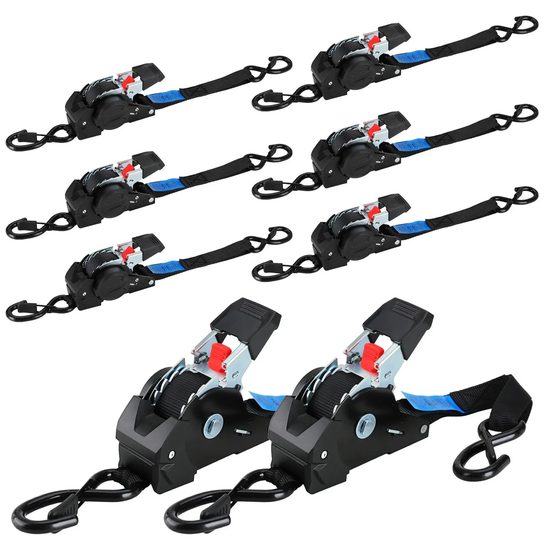 1" x 10' Heavy-Duty Retractable Ratchet Straps – 1209 lb Break Strength Auto Retracting Tie Downs for Trucks, Trailers, Boats & Cargo