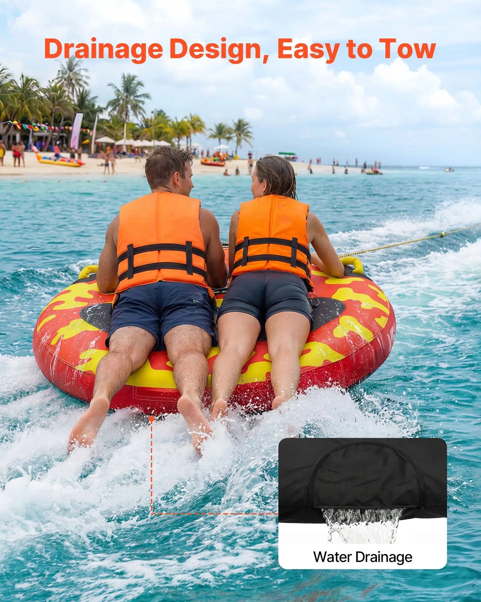 2-Person Towable Tube for Boating – Heavy-Duty Inflatable Water Sport Tube with 340LB Capacity, Secure Handles & Fast Tow System