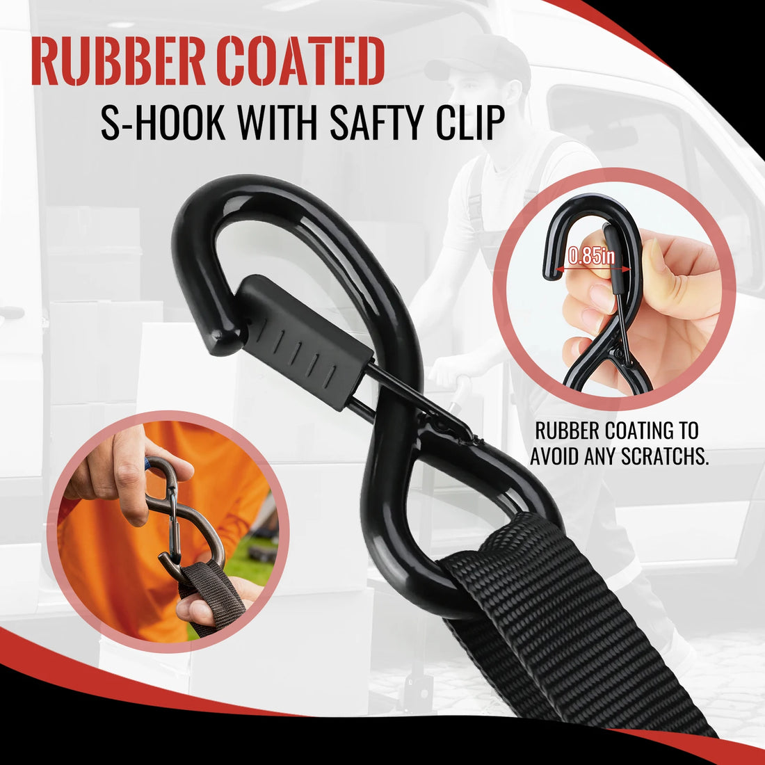 1" x 10' Heavy-Duty Retractable Ratchet Straps – 1209 lb Break Strength Auto Retracting Tie Downs for Trucks, Trailers, Boats & Cargo