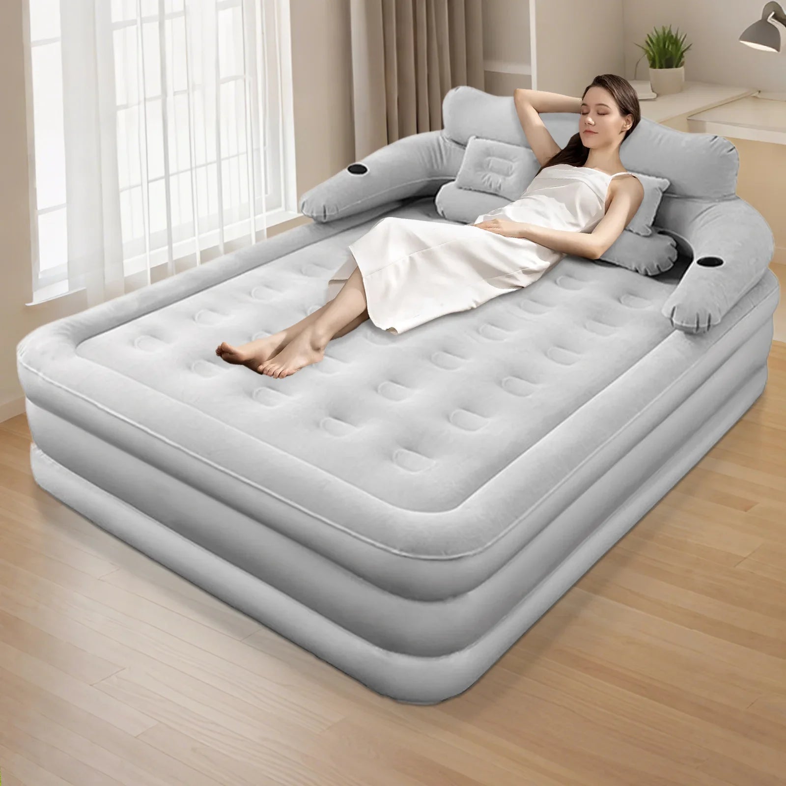 2-Person Inflatable Camping Mattress with Built-in Pump – Thickened Raised Air Bed for Indoor & Outdoor Use