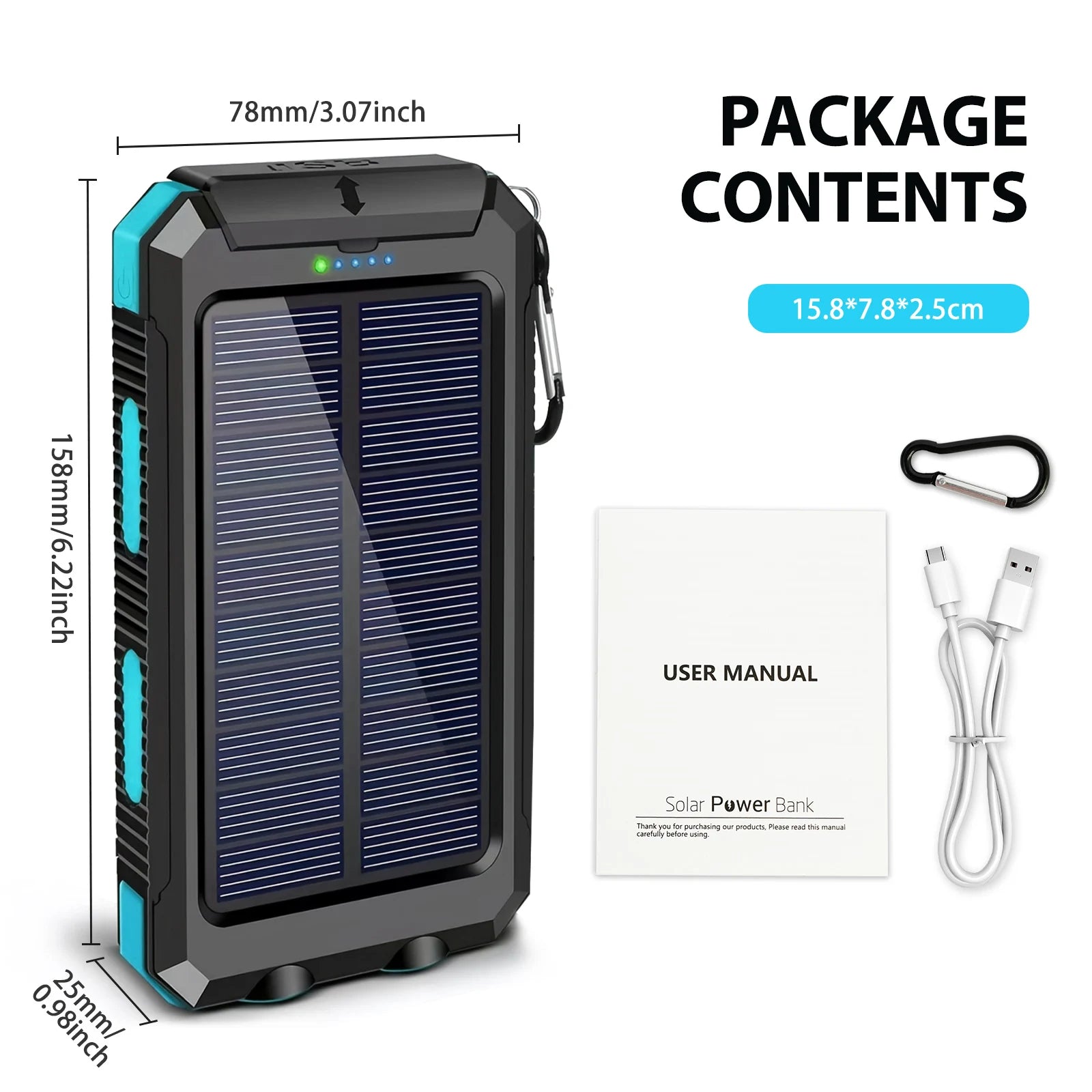 30000mAh Solar Power Bank – Fast Charging Portable Charger with Dual USB & LED Flashlight for iPhone, Samsung & Tablets