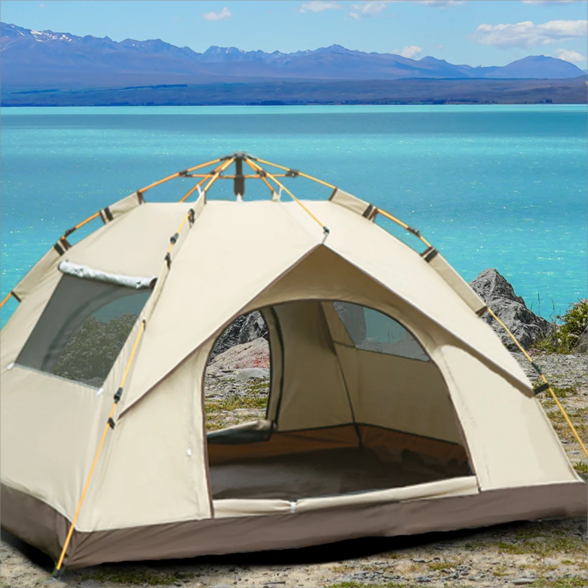 2-Person Outdoor Camping Tent with Sunshade – Waterproof Self-Driving Travel Shelter, Dual Doors & Windows for Ventilation