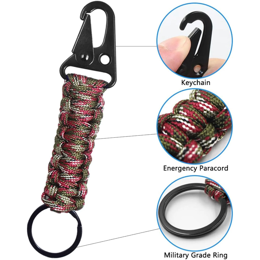 Paracord Survival Keychain with Carabiner & Bottle Opener – Military Braided EDC Tool for Camping & Hiking