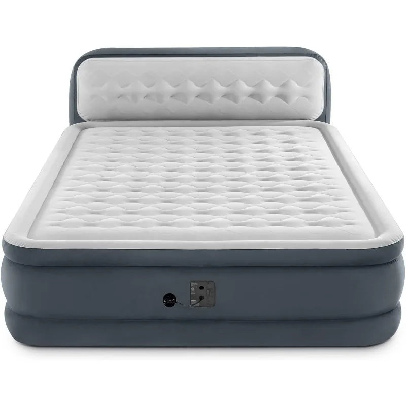 Intex Dura-Beam Deluxe Ultra Plush Queen Air Mattress with Headboard – 18” Raised Bed & Built-in Electric Pump