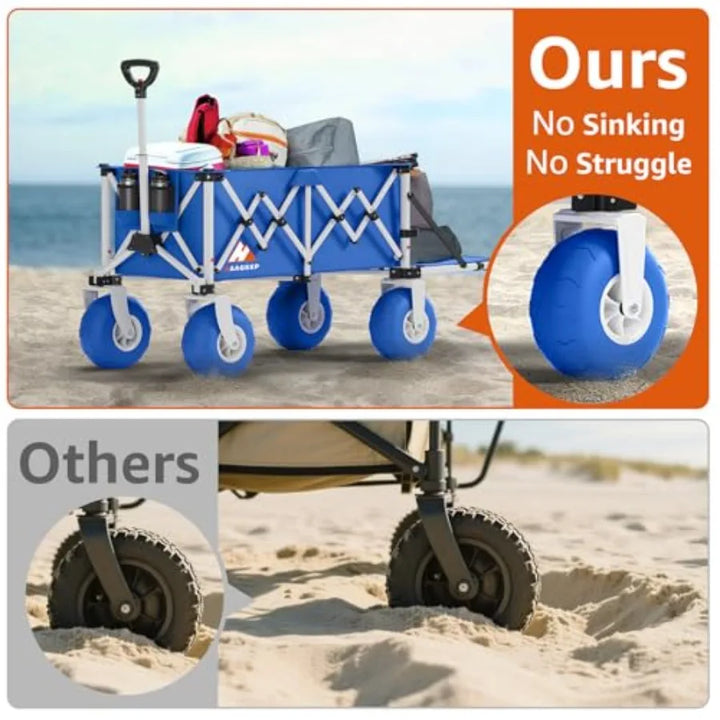 Heavy-Duty Collapsible Beach Wagon with Big All-Terrain Wheels – Foldable Large Capacity Utility Cart for Sand, Camping & Outdoor Use