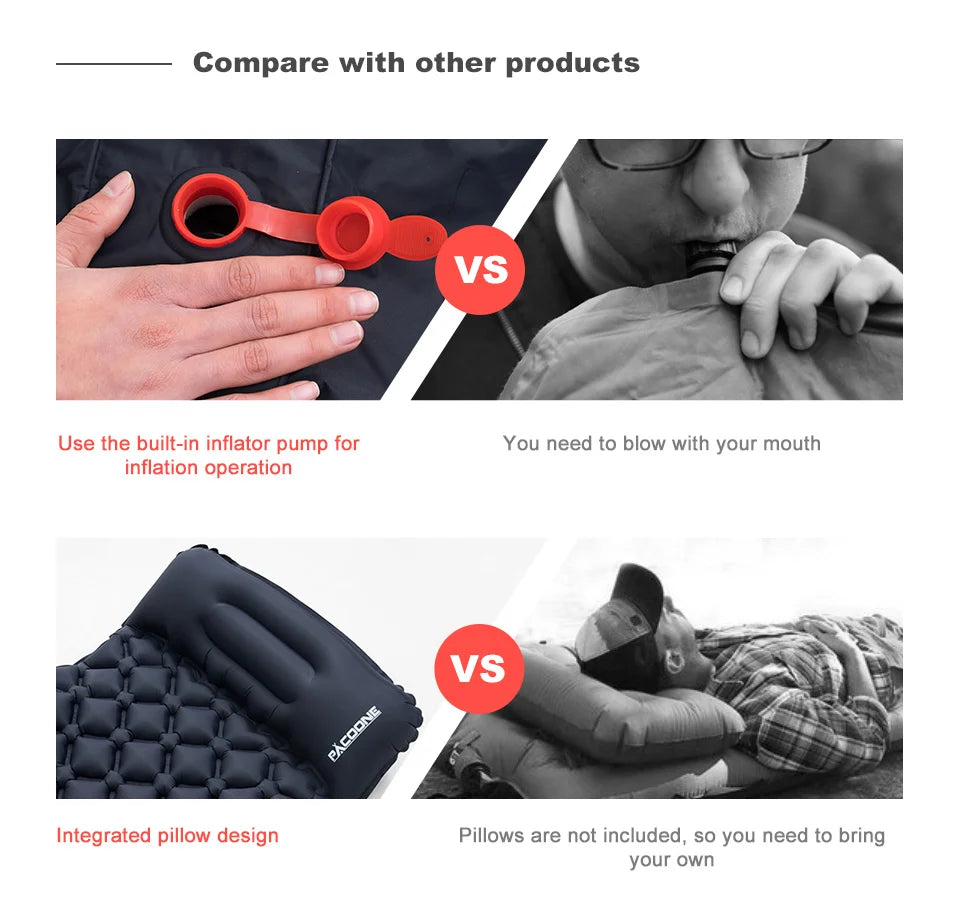 Ultralight Inflatable Camping Sleeping Pad with Built-in Pump & Pillow – Compact Air Mattress for Hiking, Backpacking & Travel