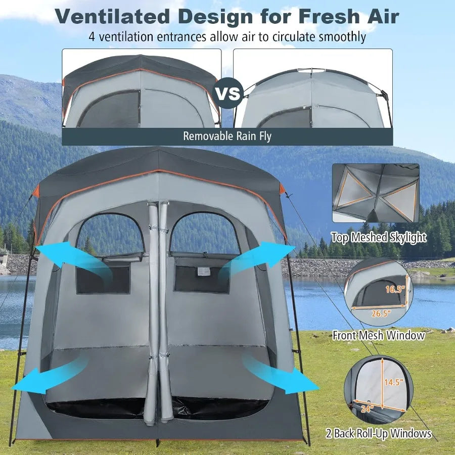 Oversized Double Room Shower Tent – Portable Privacy Camping Tent with Floor, Rain Fly & Storage Features