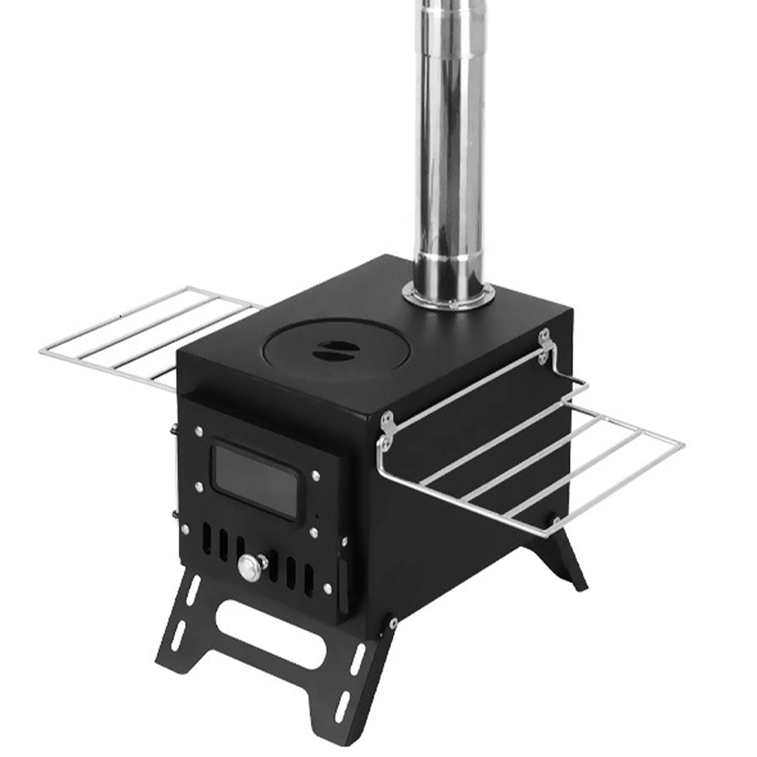 Foldable Stainless Steel Wood-Burning Camping Stove – Portable Tent Heater with Fire Viewing Window for Outdoor Cooking & Heating