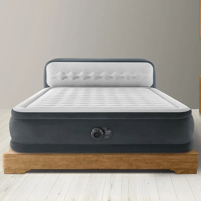 Intex Dura-Beam Deluxe Ultra Plush Queen Air Mattress with Headboard – 18” Raised Bed & Built-in Electric Pump