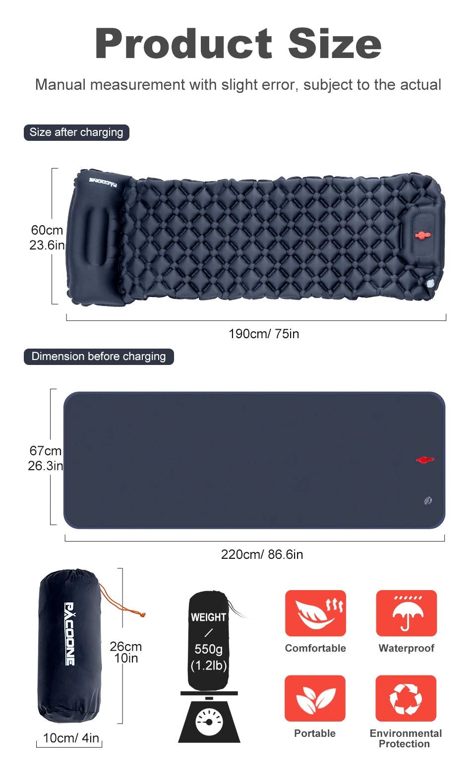 Ultralight Inflatable Camping Sleeping Pad with Built-in Pump & Pillow – Compact Air Mattress for Hiking, Backpacking & Travel