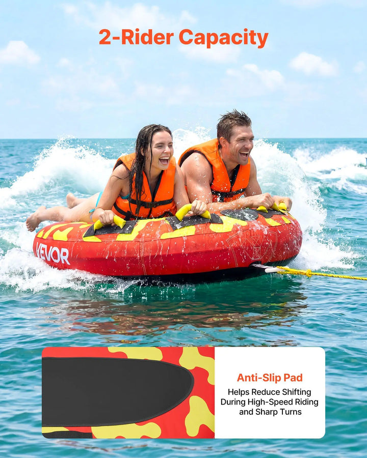 2-Person Towable Tube for Boating – Heavy-Duty Inflatable Water Sport Tube with 340LB Capacity, Secure Handles & Fast Tow System
