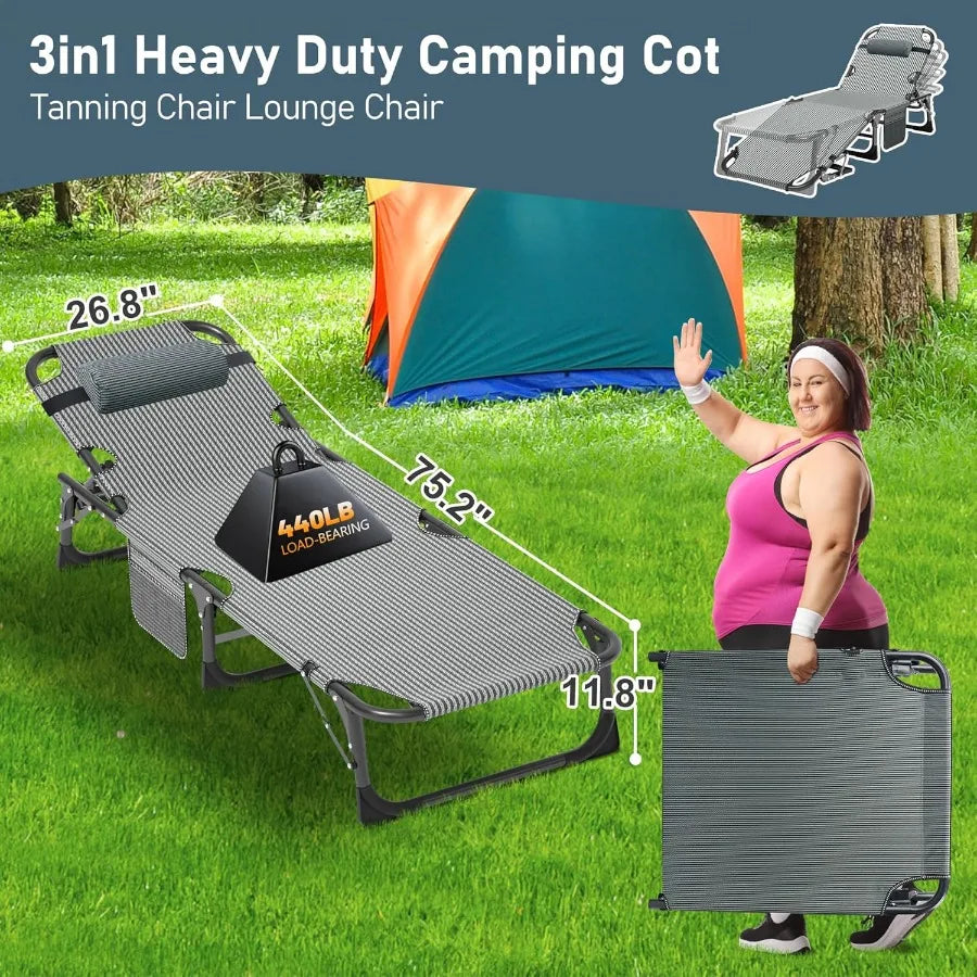 Camping Cot for Adults Heavy Duty Adjustable Bed for Sleeping Adjustable DoubleLayer 1200D with Mattress Carrying Bag for Home