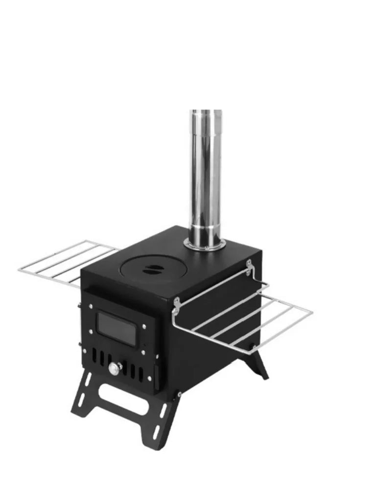 Foldable Stainless Steel Wood-Burning Camping Stove – Portable Tent Heater with Fire Viewing Window for Outdoor Cooking & Heating