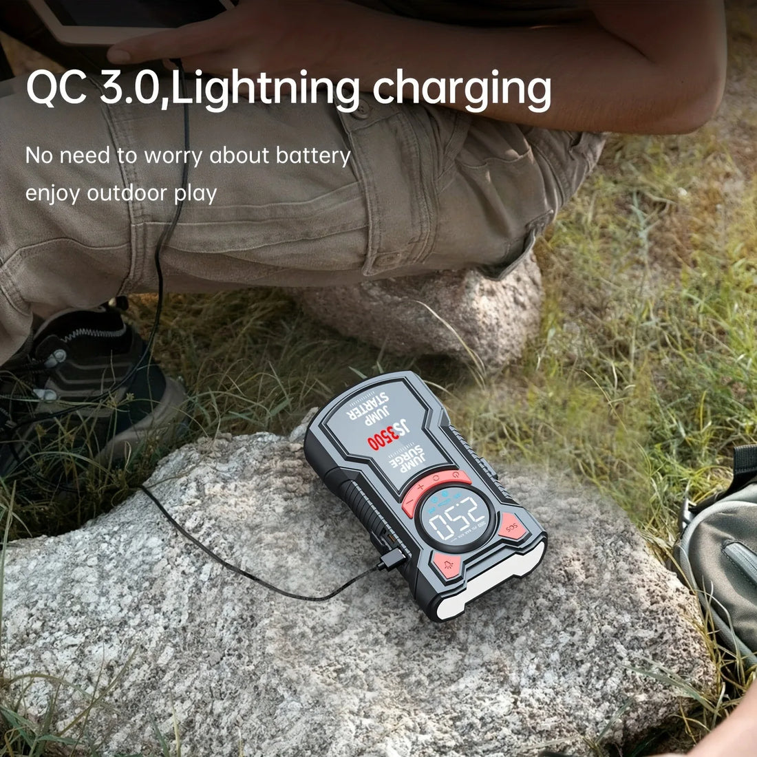5-in-1 Portable Jump Starter & Air Compressor – 3000A Peak Battery Booster with 150 PSI Digital Tire Inflator
