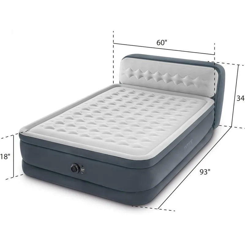 Intex Dura-Beam Deluxe Ultra Plush Queen Air Mattress with Headboard – 18” Raised Bed & Built-in Electric Pump