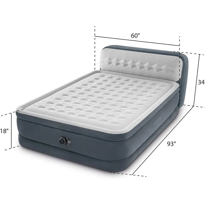 Intex Dura-Beam Deluxe Ultra Plush Queen Air Mattress with Headboard – 18” Raised Bed & Built-in Electric Pump
