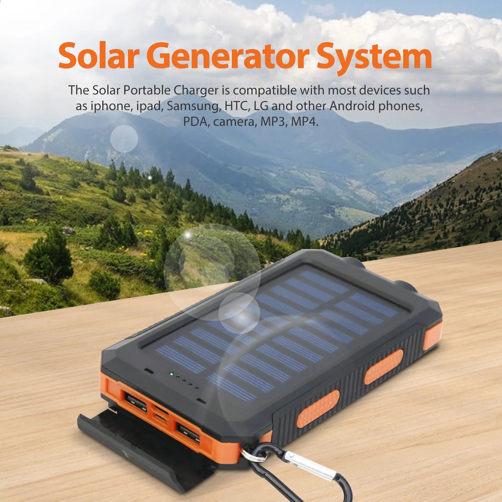 20000mAh Solar Power Bank – Waterproof Portable Solar Charger with Dual USB & LED Flashlight for Outdoor Use